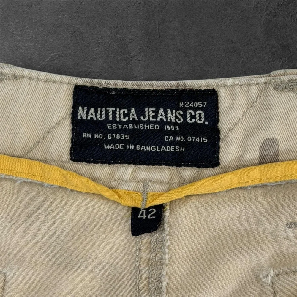 Nautica Jeans Co Cargo Shorts Mens 42 Beige Tan Camo Army Relaxed - Picture 5 of 7